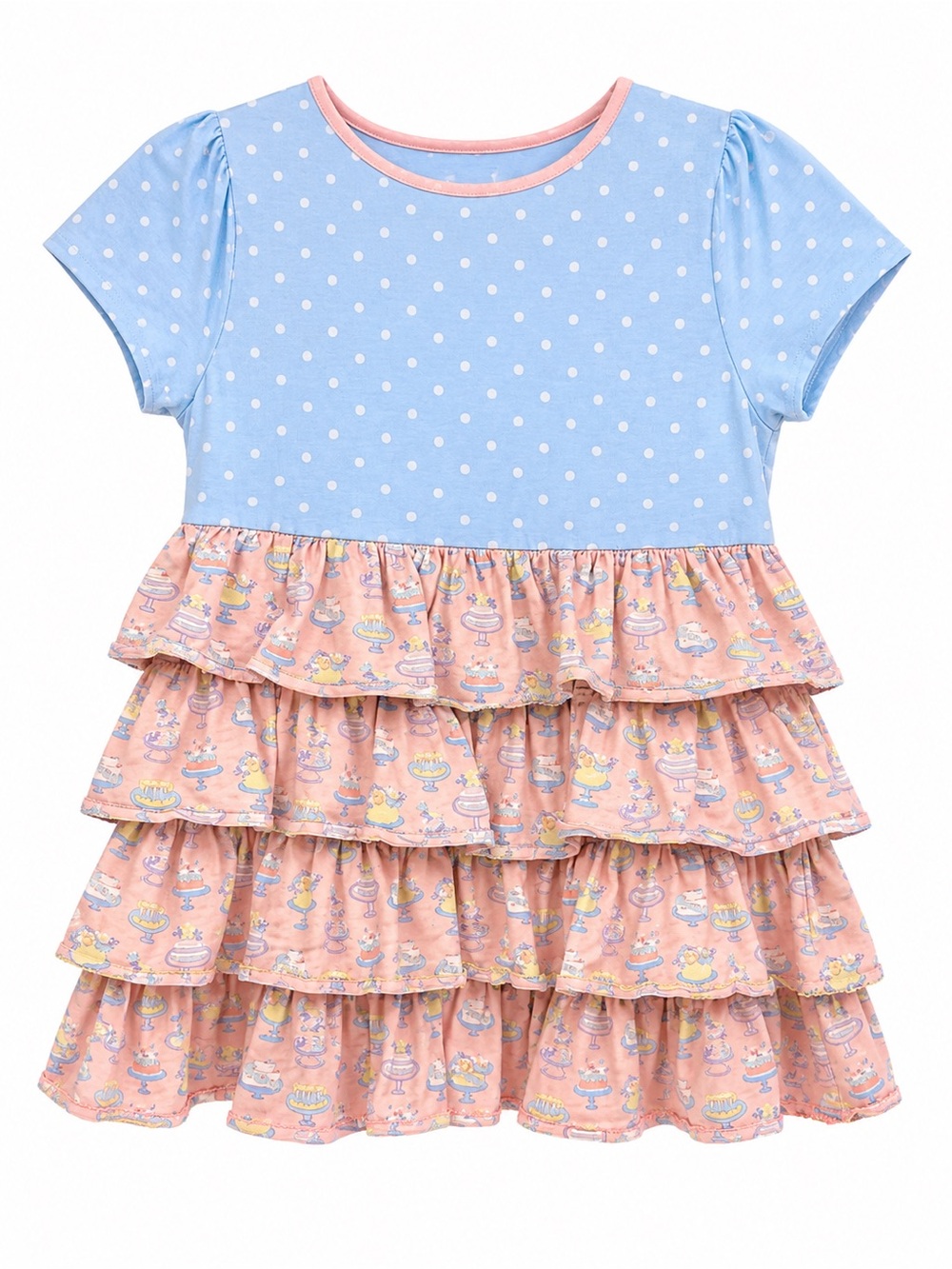 Matilda Jane Girls Top Size 16 Blue Polka Dot Tiered Ruffle Cake Print Tunic